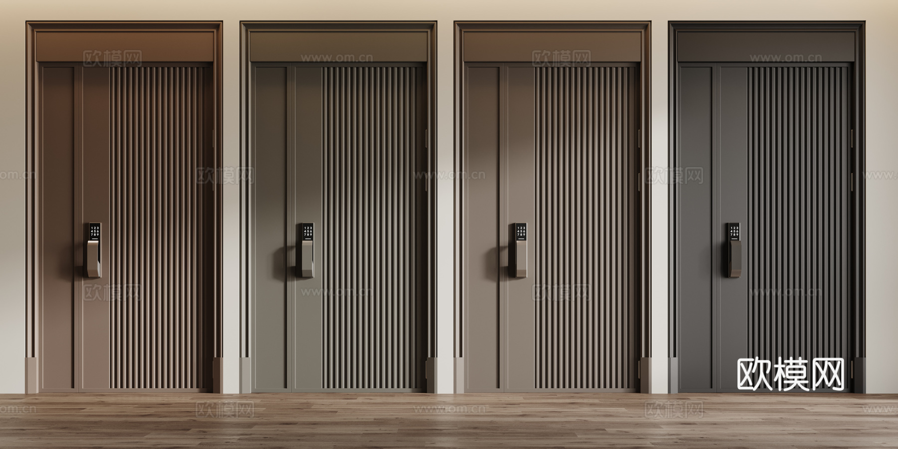 现代防盗门 子母门 平开门 木门 单开门su模型下载（渲染图2）