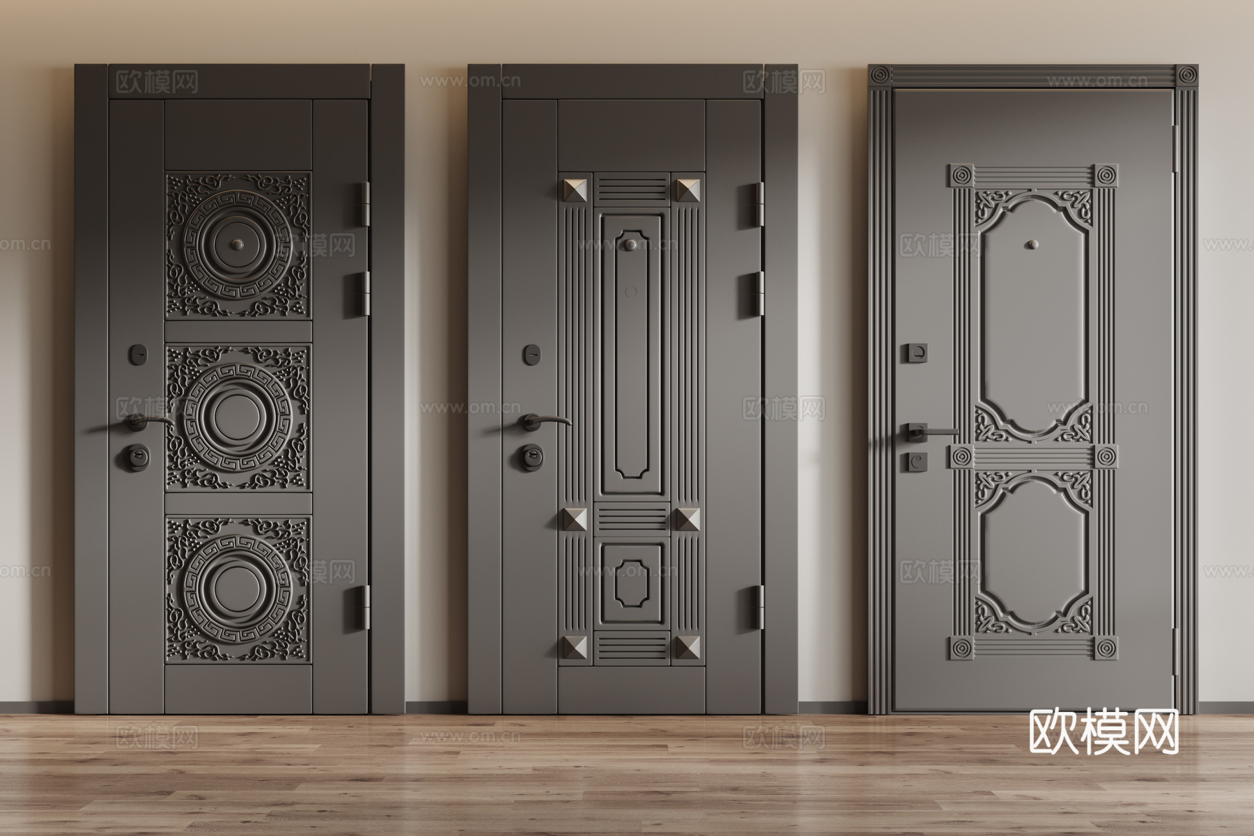 欧式单开门 木门su模型下载（渲染图2）