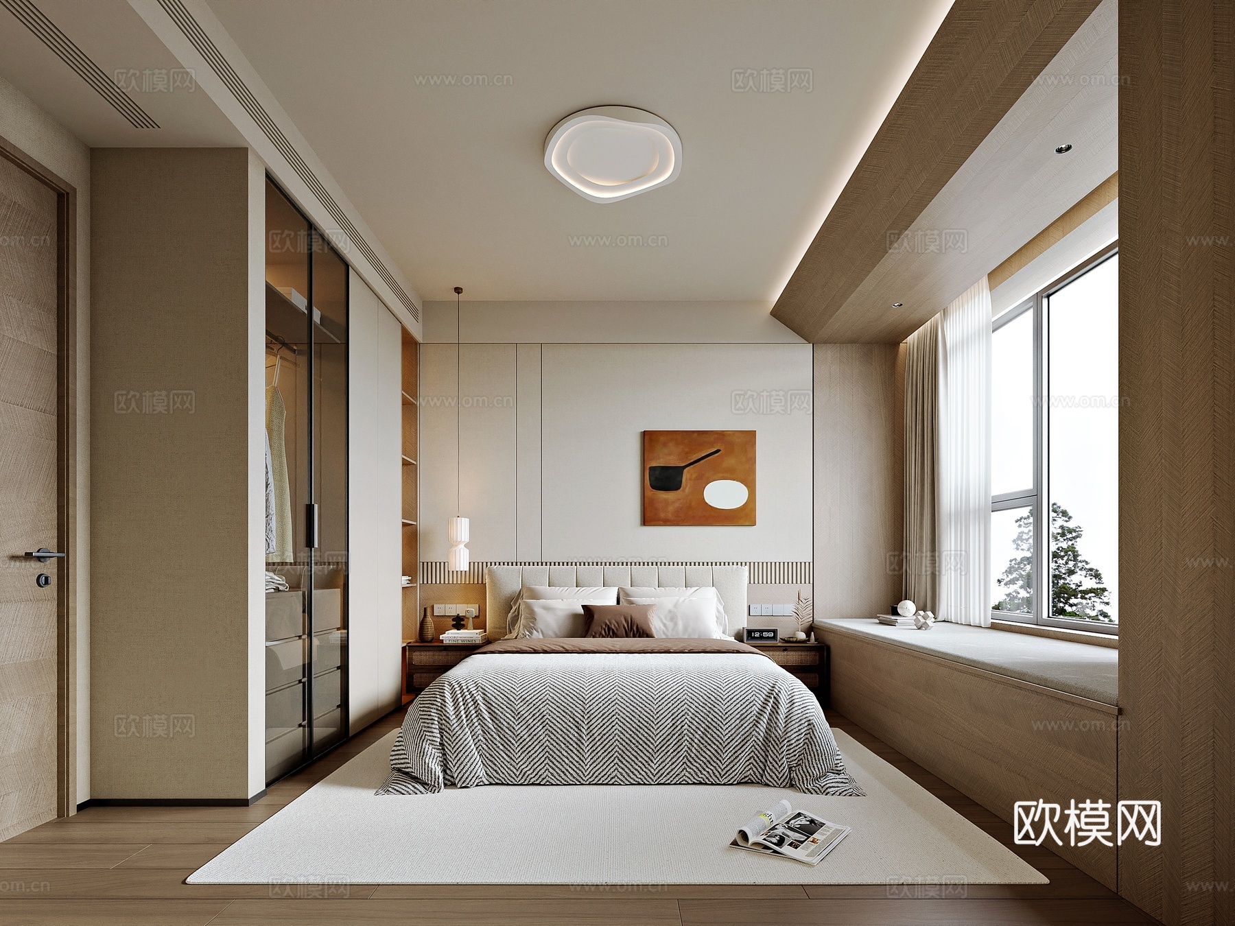 现代卧室 主卧3d模型下载（渲染图1）