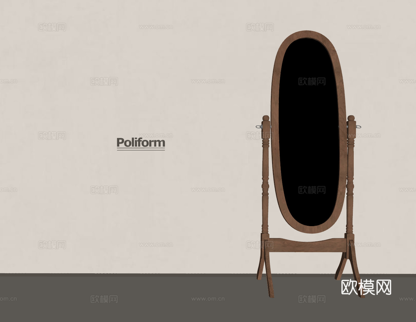 中古风镜子 穿衣镜 全身镜su模型下载（渲染图1）