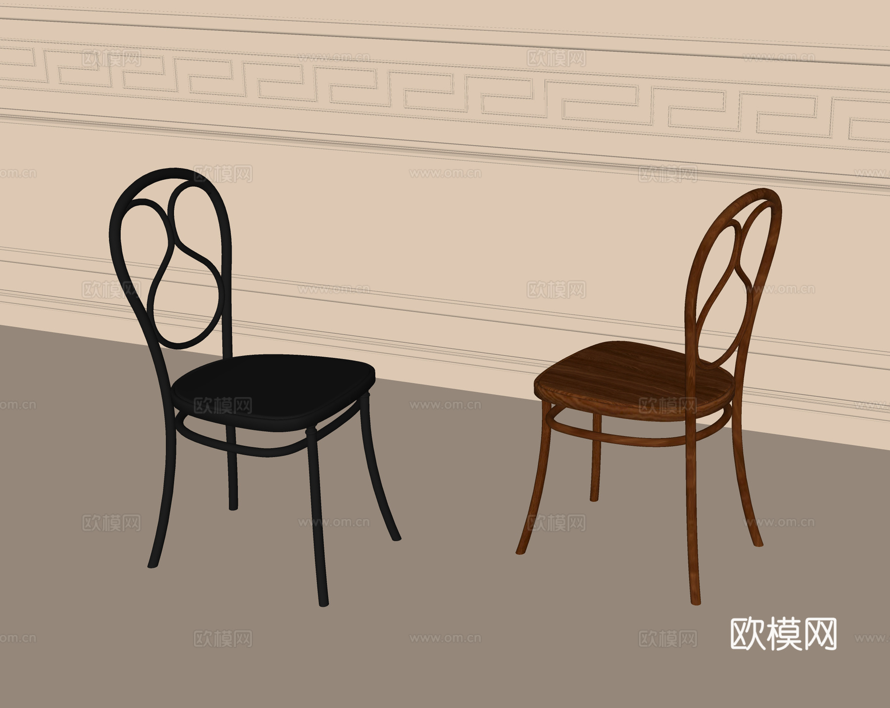 法式实木餐椅 单椅 书椅su模型下载（渲染图1）