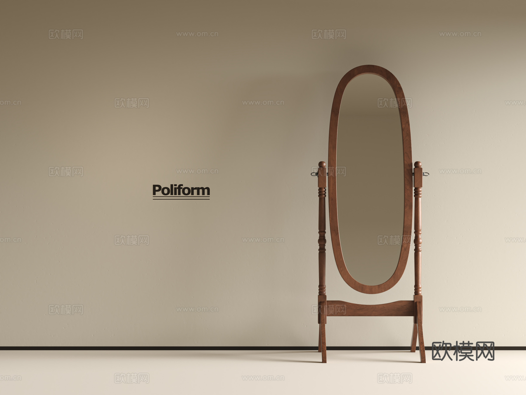 中古风镜子 穿衣镜 全身镜su模型下载（渲染图2）