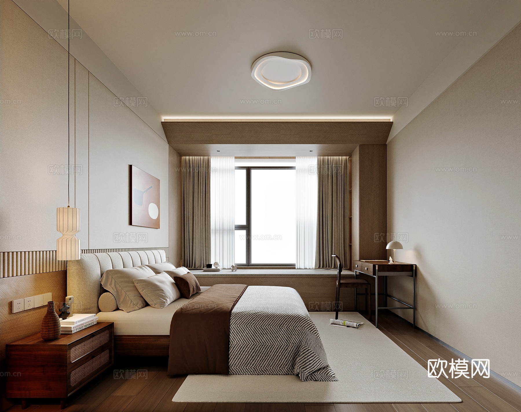 现代卧室 主卧3d模型下载（渲染图2）