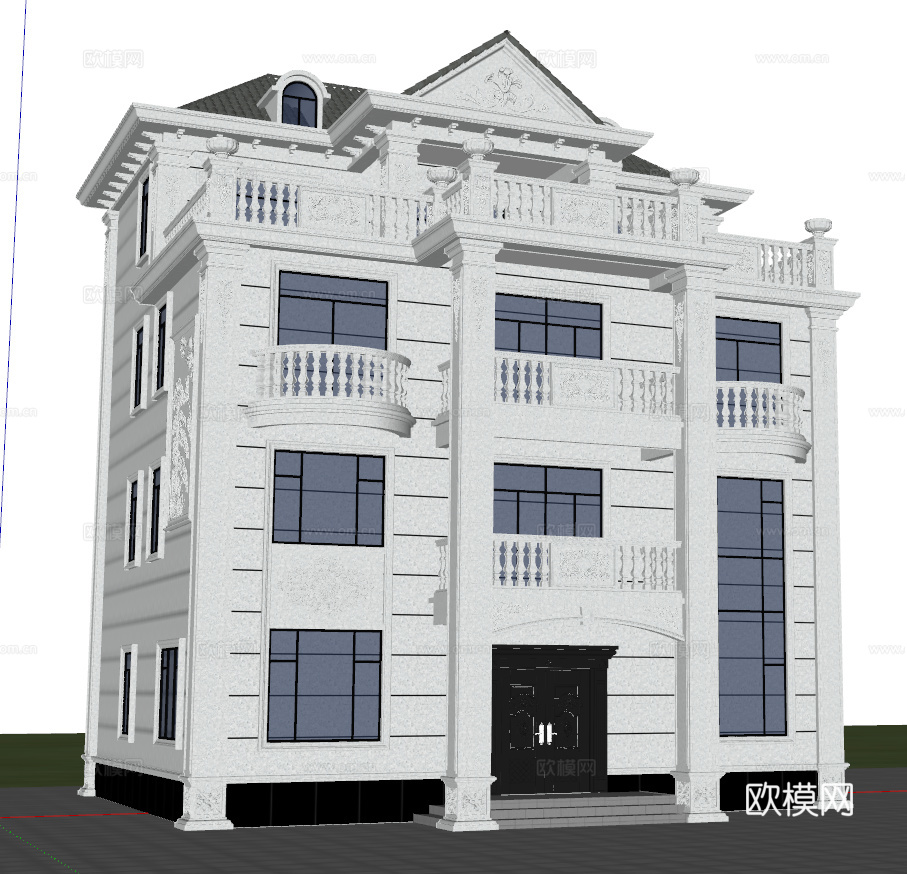 欧式独栋别墅su模型下载（渲染图1）
