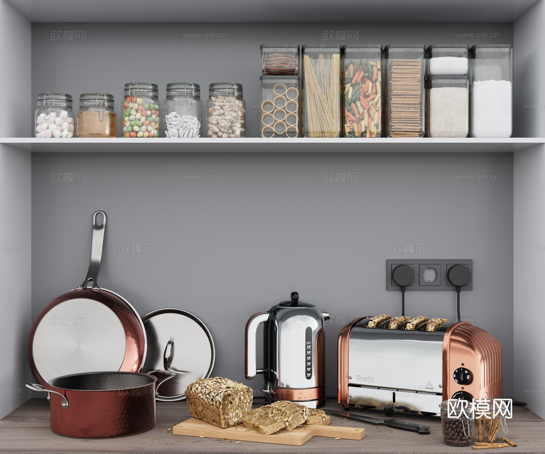 面包机 平底锅 厨房用品su模型下载（渲染图2）
