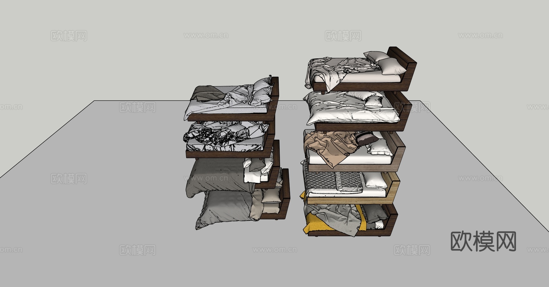 侘寂极简双人床 地台床su模型下载（渲染图1）