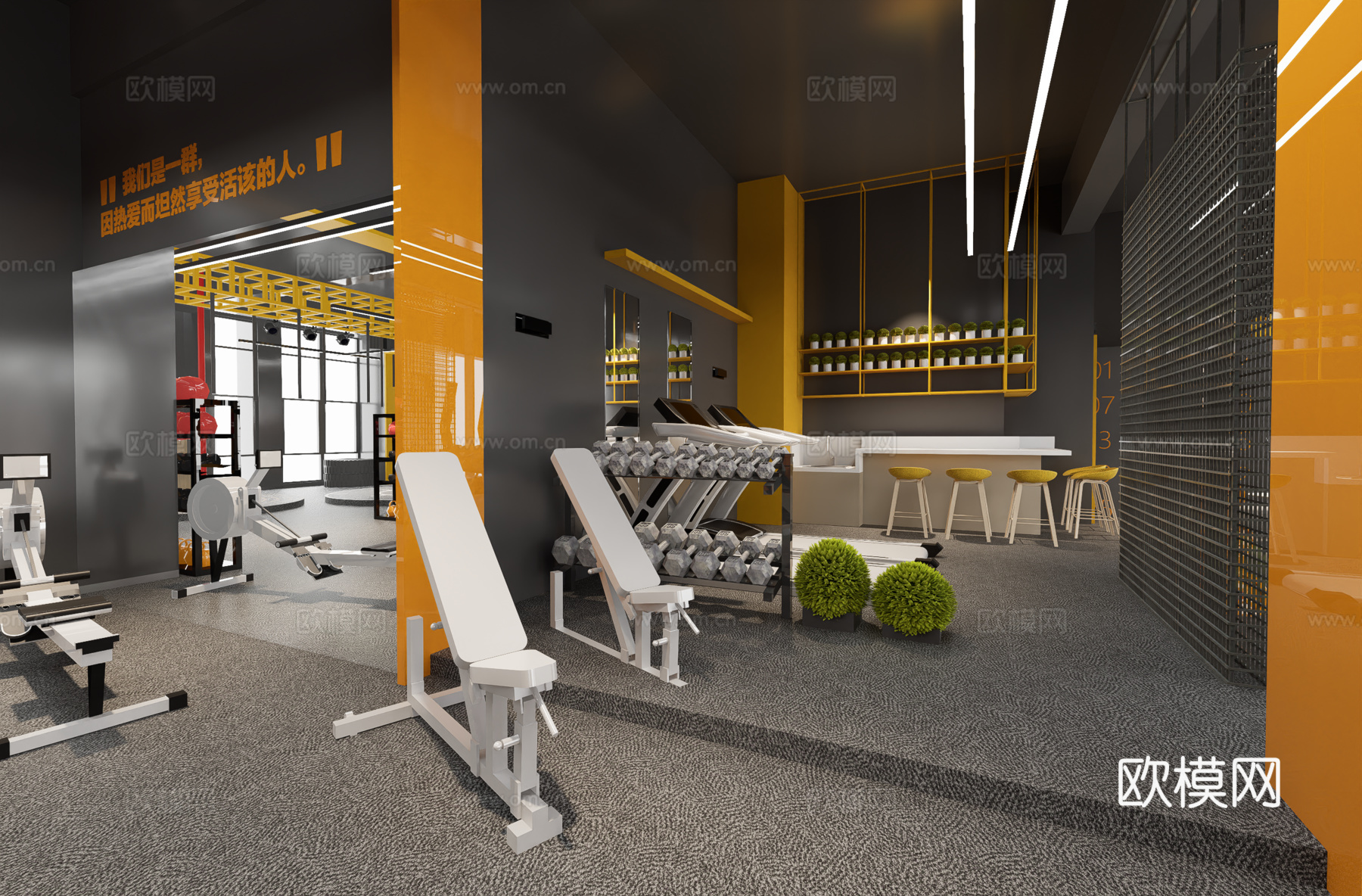 现代健身房 轰趴馆su模型下载（渲染图2）