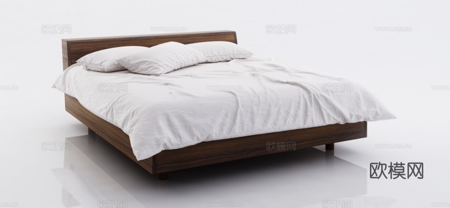 侘寂极简双人床 地台床su模型下载（渲染图4）