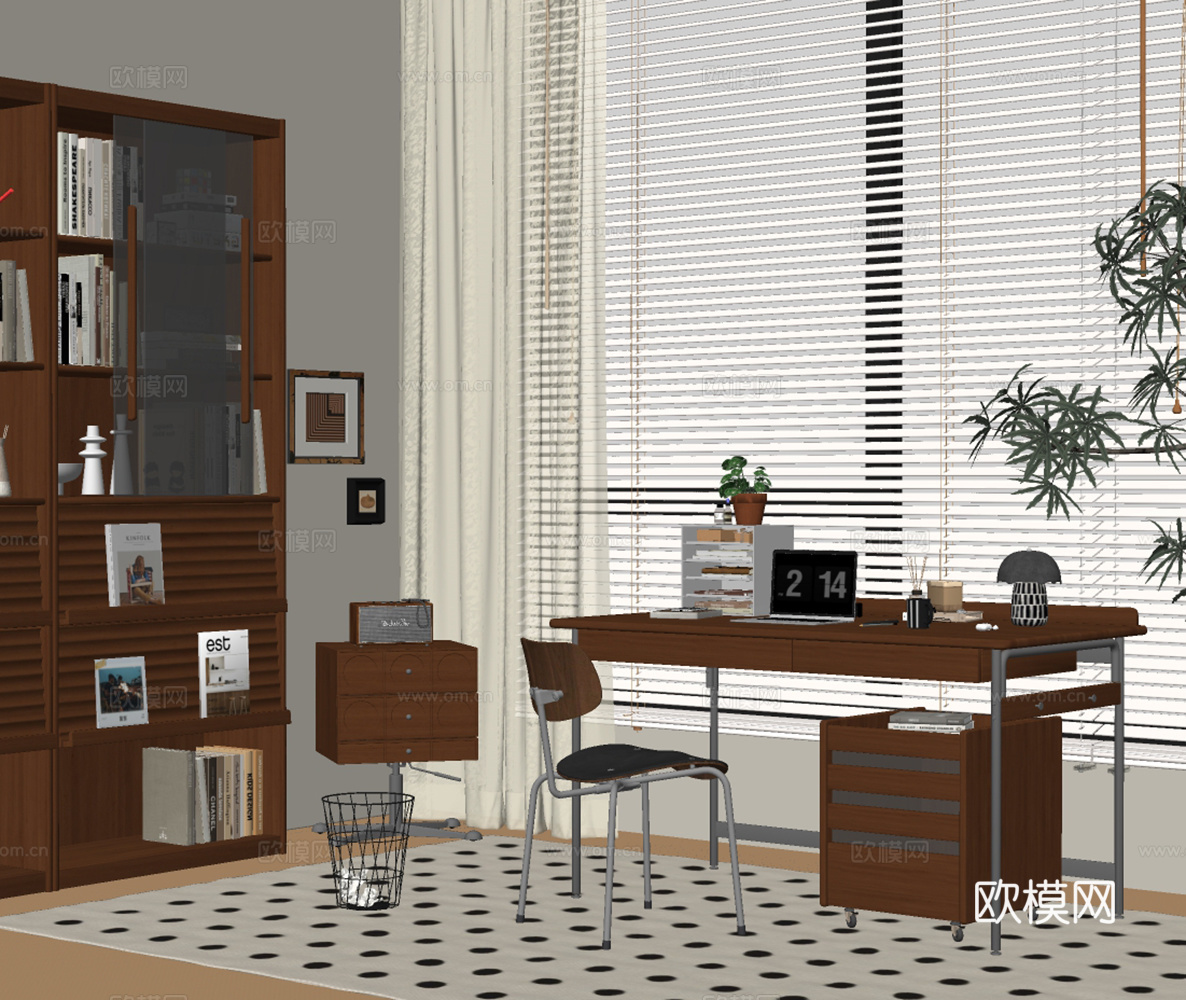 中古风书桌su模型下载（渲染图1）