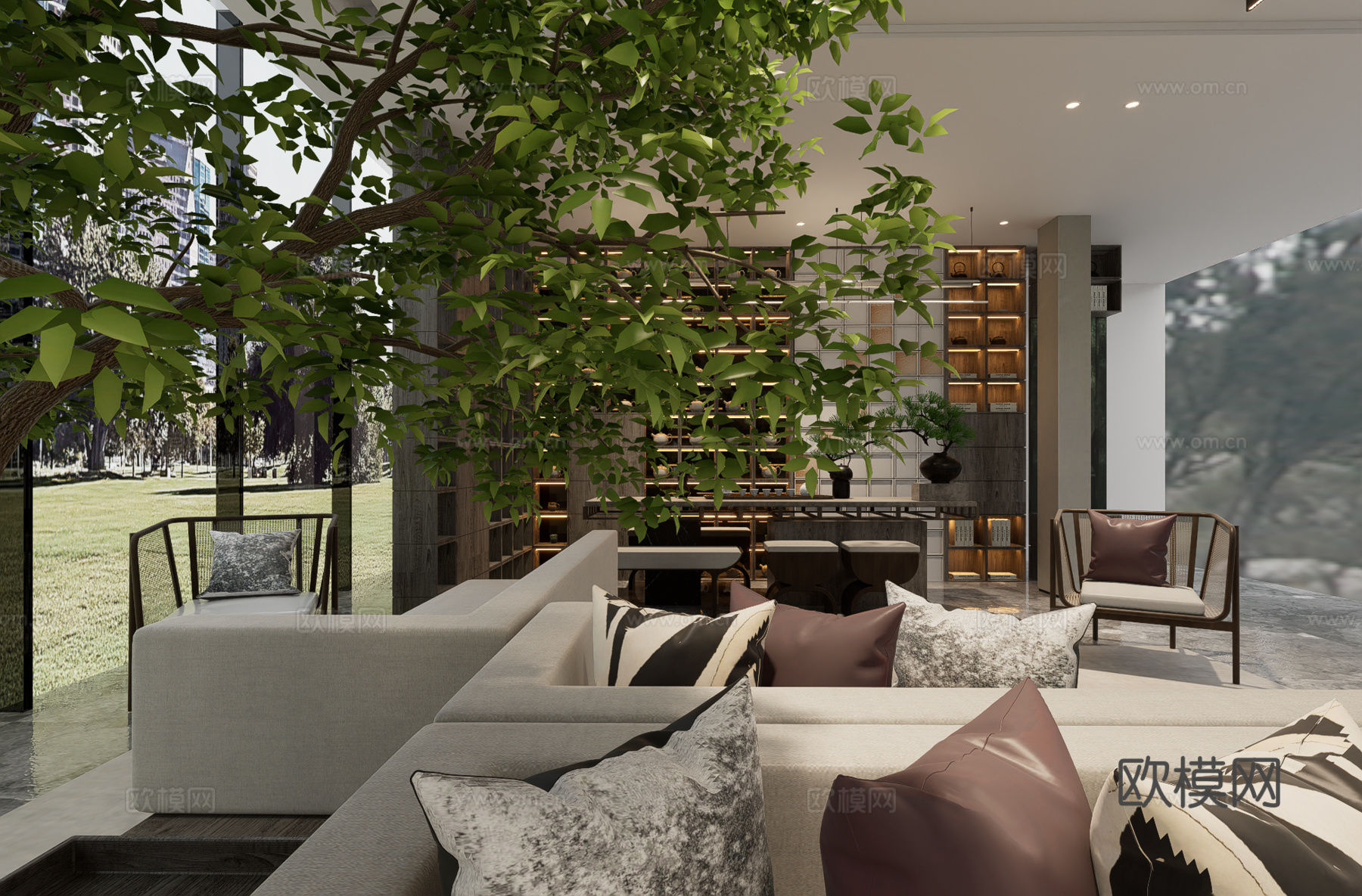 新中式售楼处su模型下载（渲染图2）