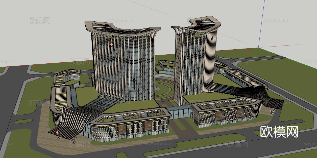 现代综合医院 医疗建筑群体su模型