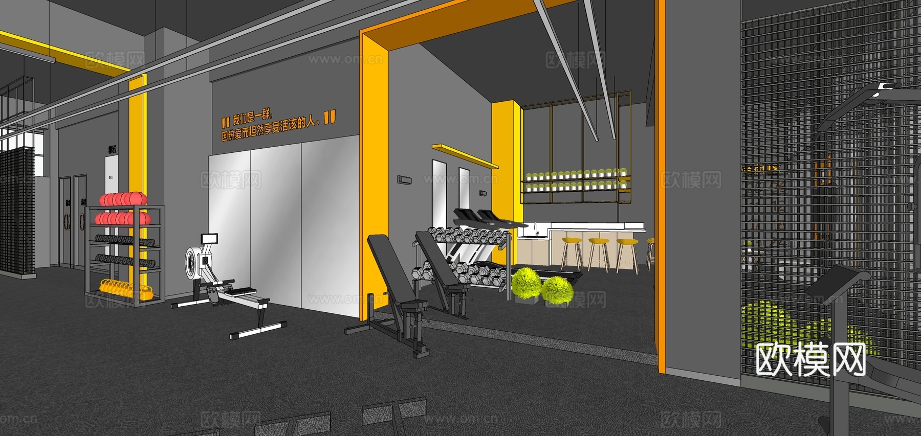 现代健身房 轰趴馆su模型下载（渲染图8）