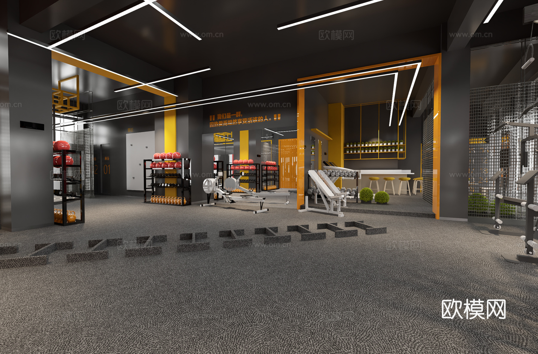 现代健身房 轰趴馆su模型下载（渲染图5）