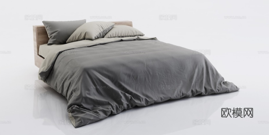 侘寂极简双人床 地台床su模型下载（渲染图8）