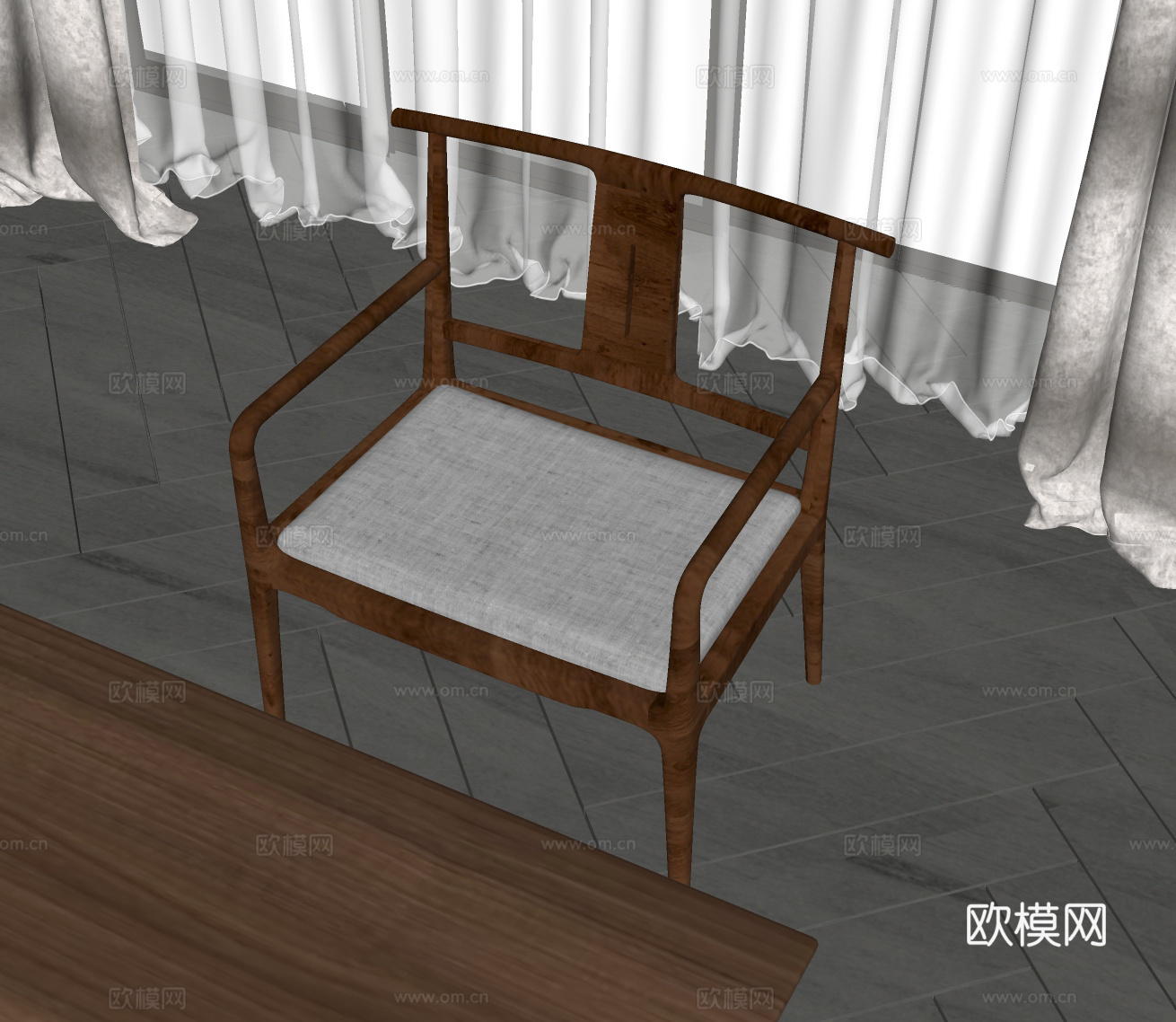 新中式单椅su模型下载（渲染图1）