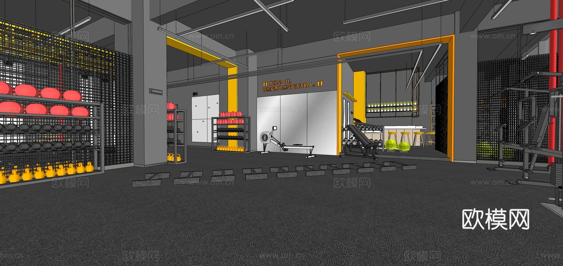 现代健身房 轰趴馆su模型下载（渲染图7）