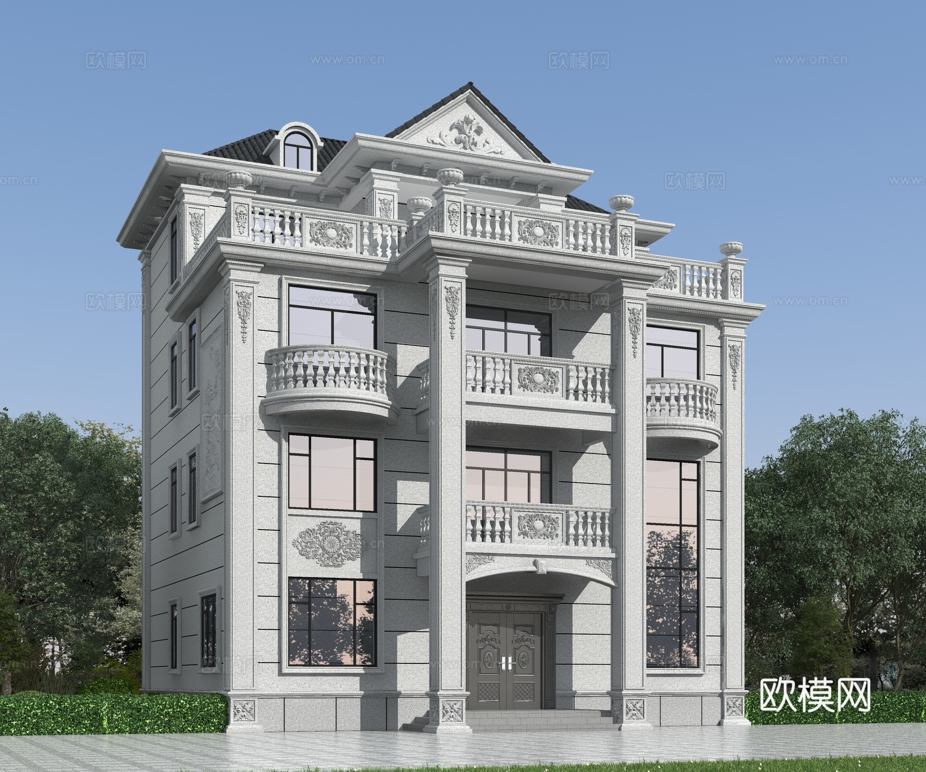 欧式独栋别墅su模型下载（渲染图2）