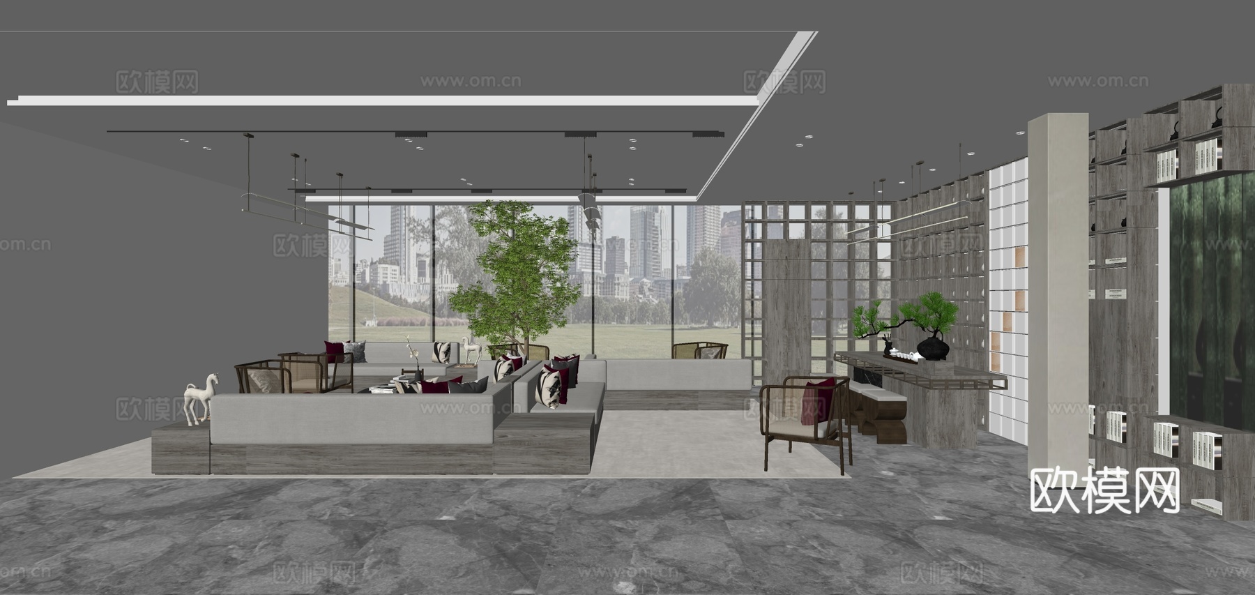 新中式售楼处su模型下载（渲染图3）