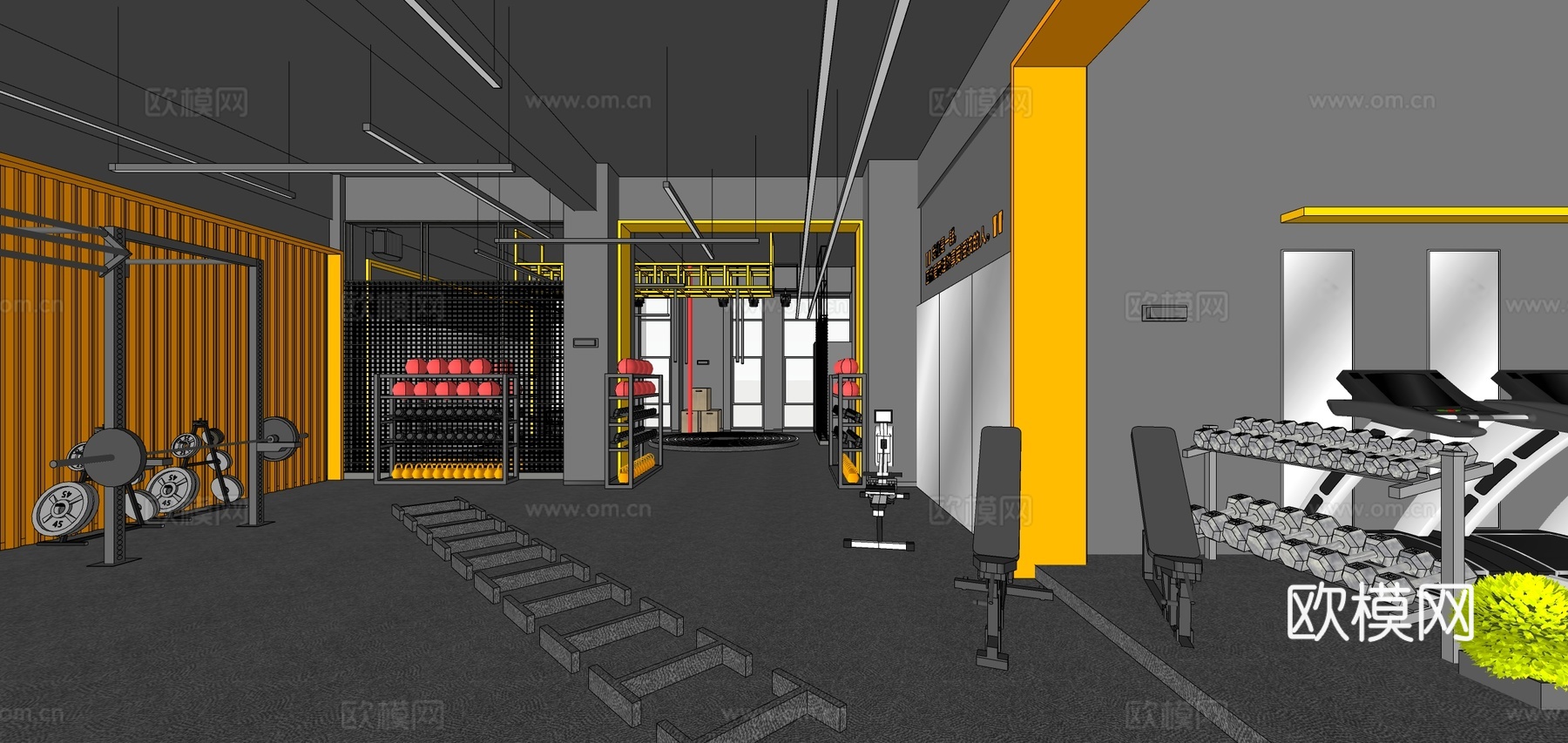 现代健身房 轰趴馆su模型下载（渲染图6）