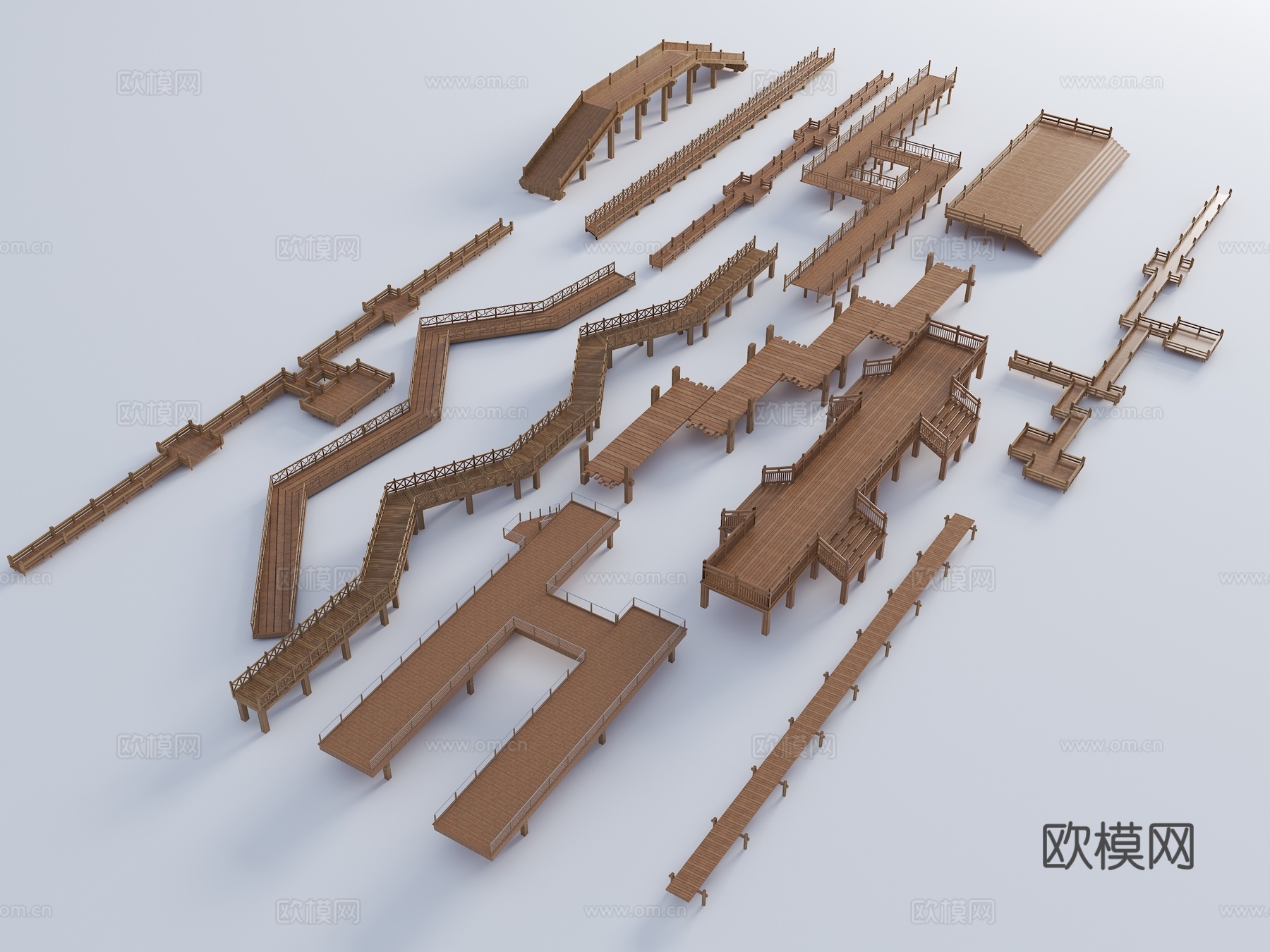 现代木平台 亲水平台 观景台 休息平台 木栈道 景观栈桥3d模型