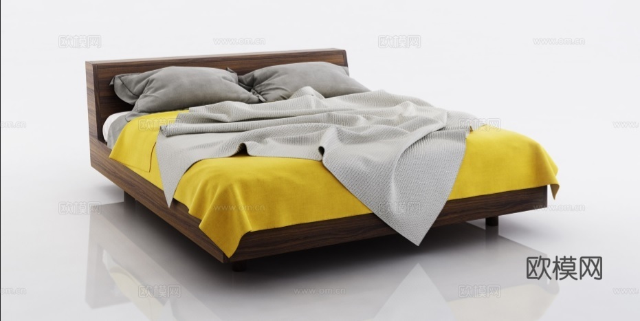 侘寂极简双人床 地台床su模型下载（渲染图6）