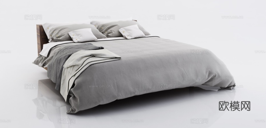 侘寂极简双人床 地台床su模型下载（渲染图7）