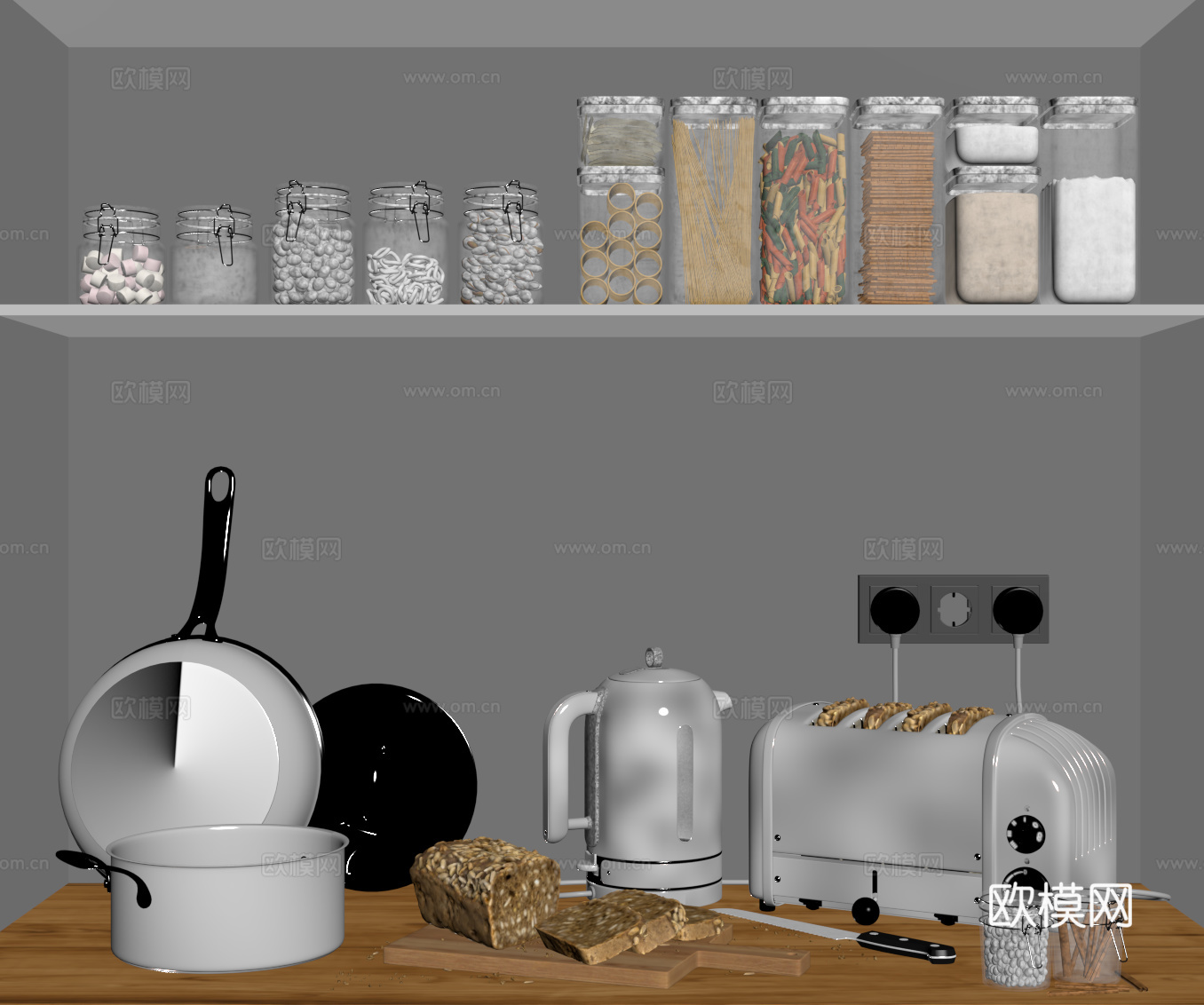 面包机 平底锅 厨房用品su模型下载（渲染图1）