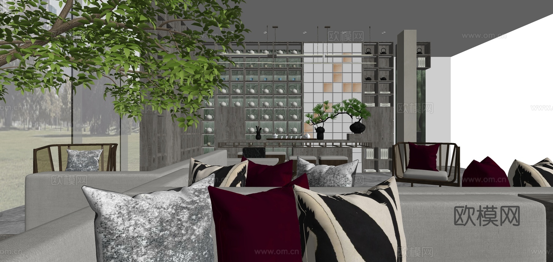 新中式售楼处su模型下载（渲染图1）