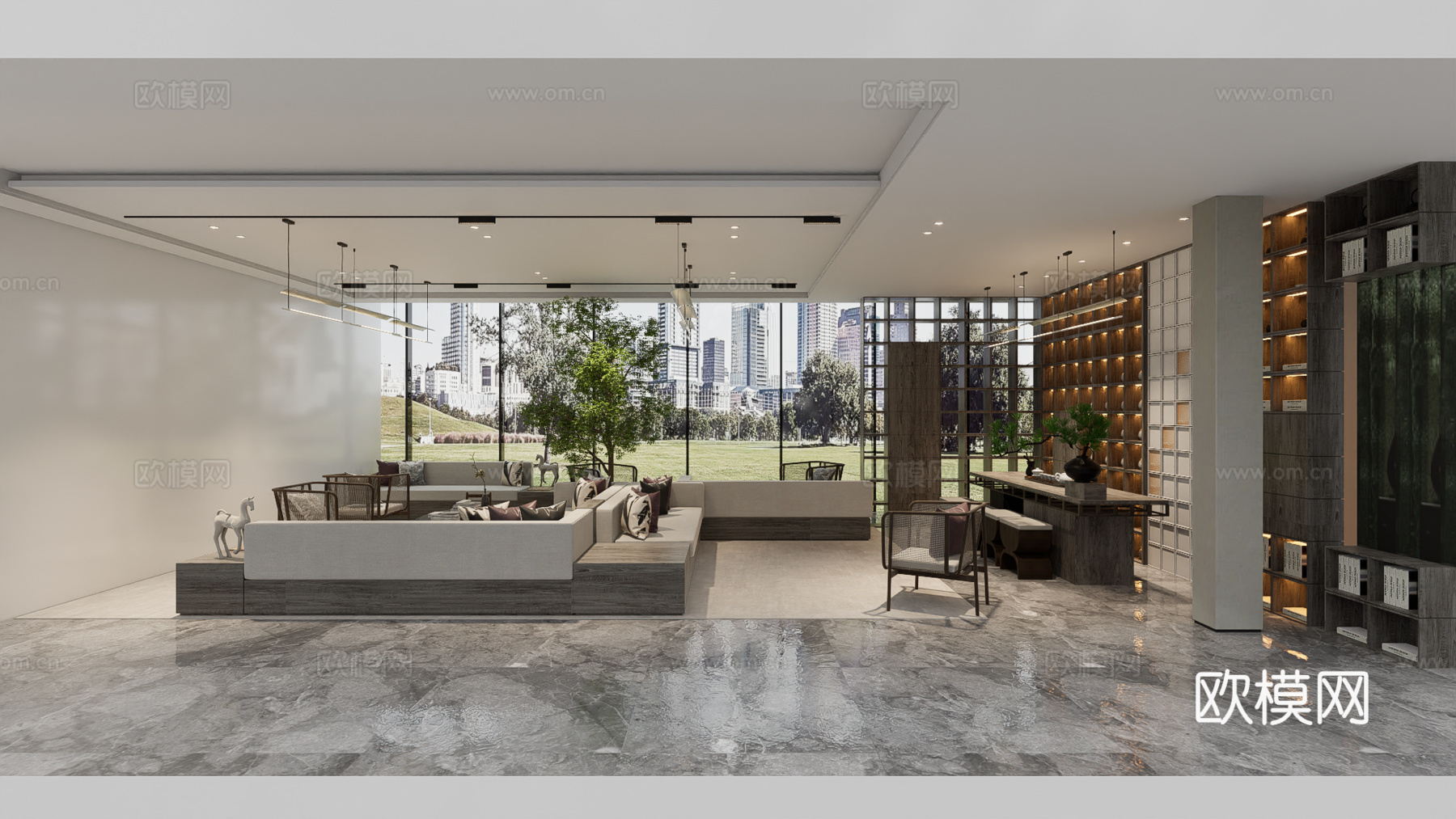 新中式售楼处su模型下载（渲染图4）