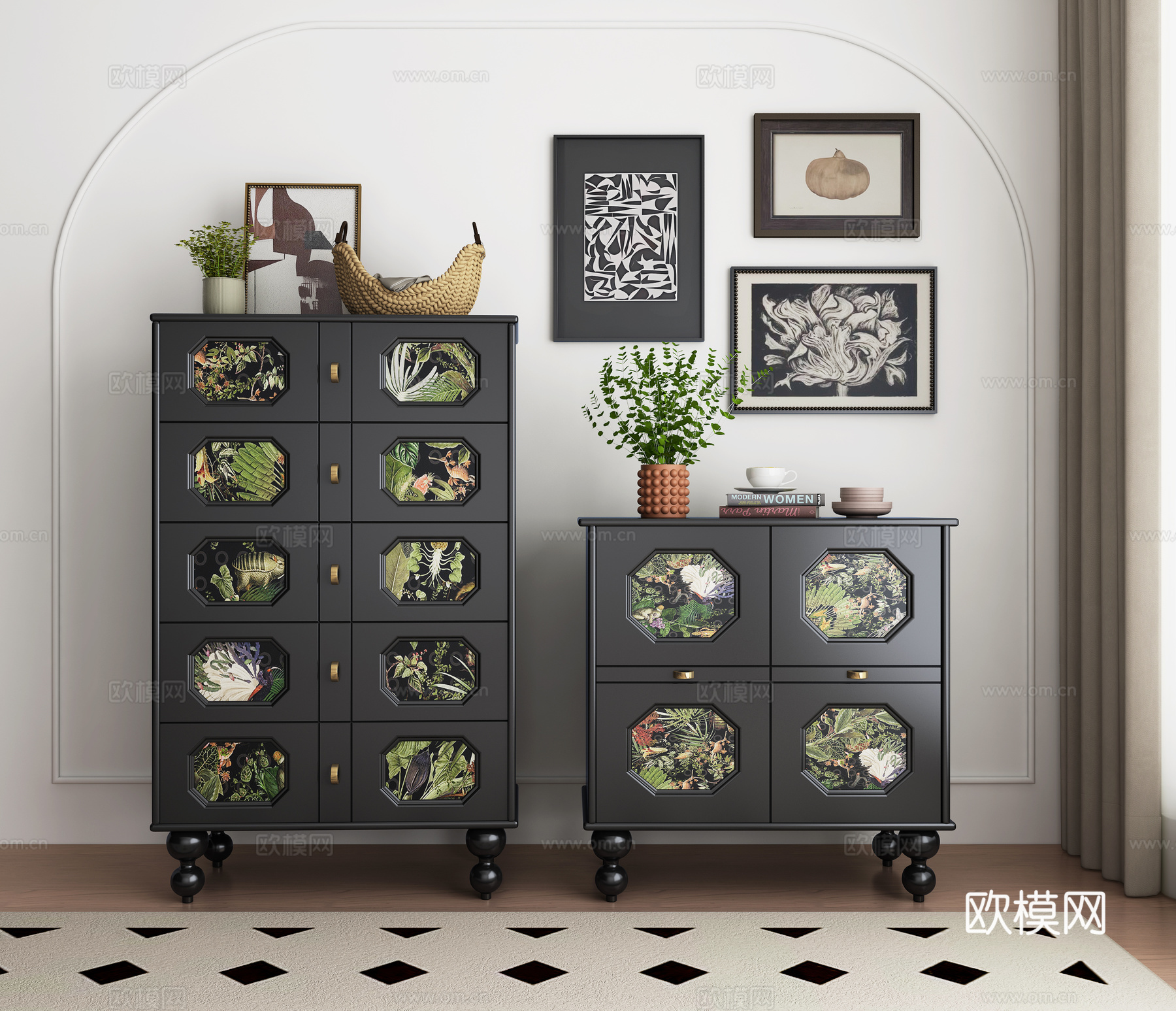 法式边柜 斗柜3d模型下载（渲染图1）