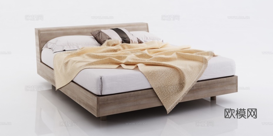 侘寂极简双人床 地台床su模型下载（渲染图5）
