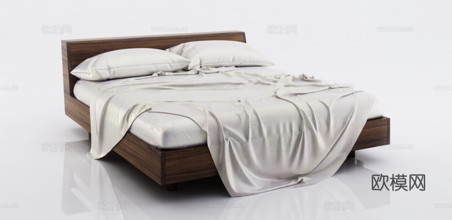 侘寂极简双人床 地台床su模型下载（渲染图3）