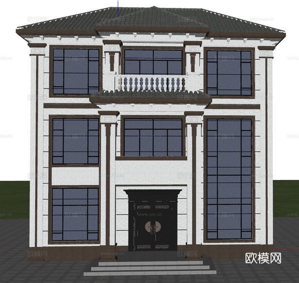 中式独栋别墅su模型下载(渲染图1)