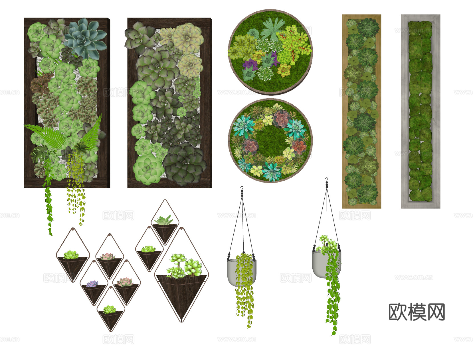 植物墙饰 多肉植物墙su模型
