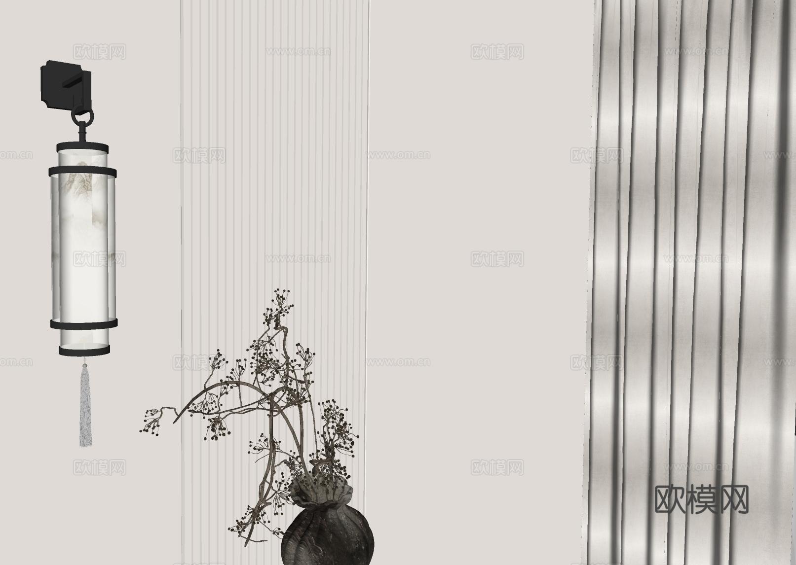 新中式壁灯su模型下载（渲染图1）