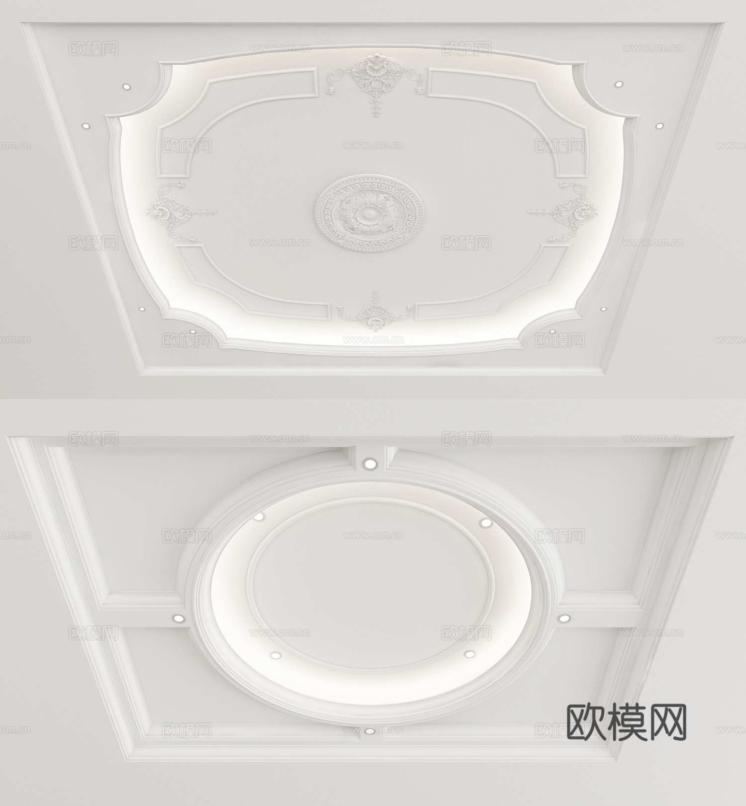 欧式天花吊顶su模型下载（渲染图2）