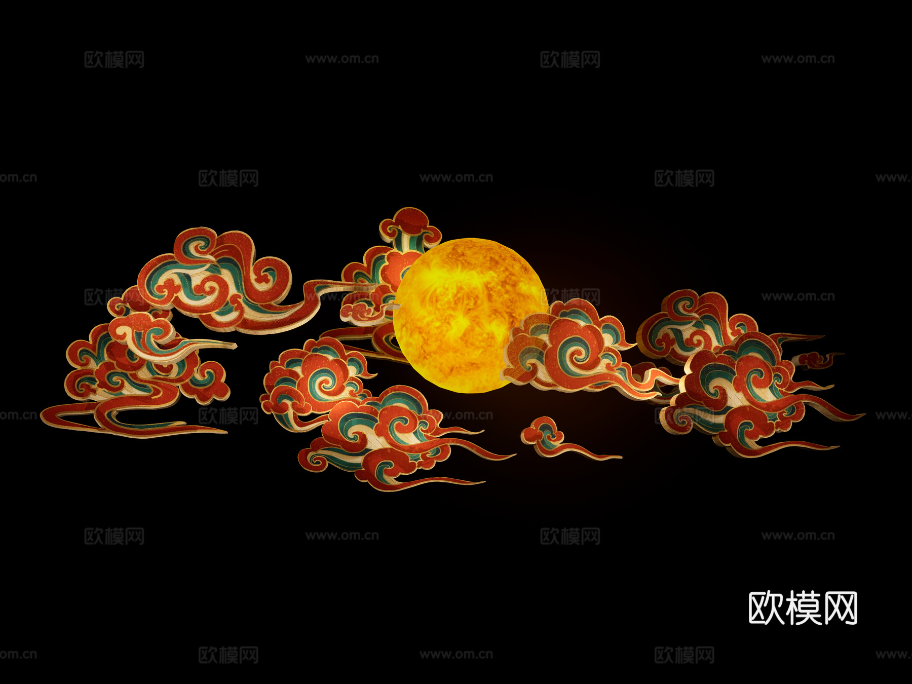 新中式古风太阳雕塑su模型