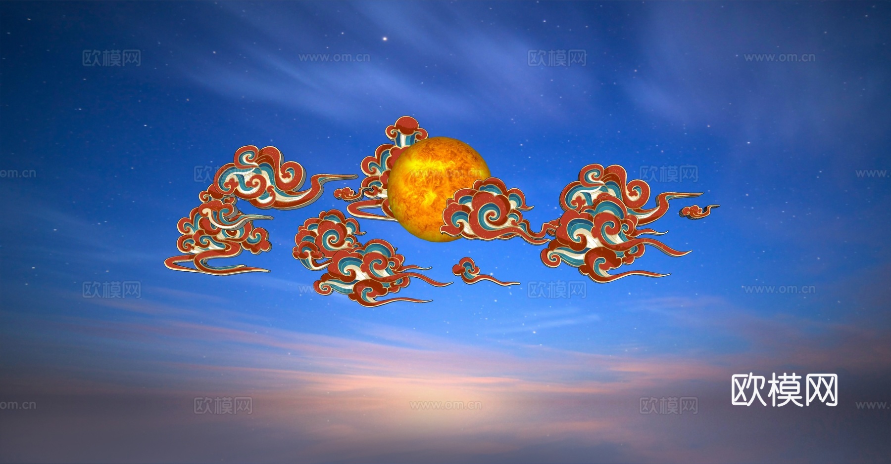 新中式古风太阳雕塑su模型