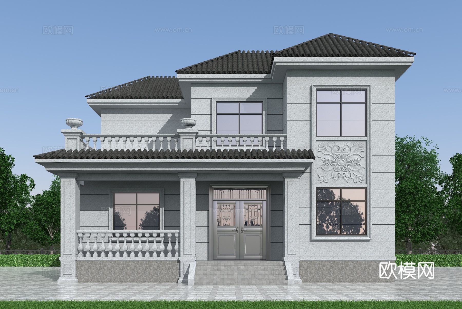 欧式独栋别墅su模型下载（渲染图2）