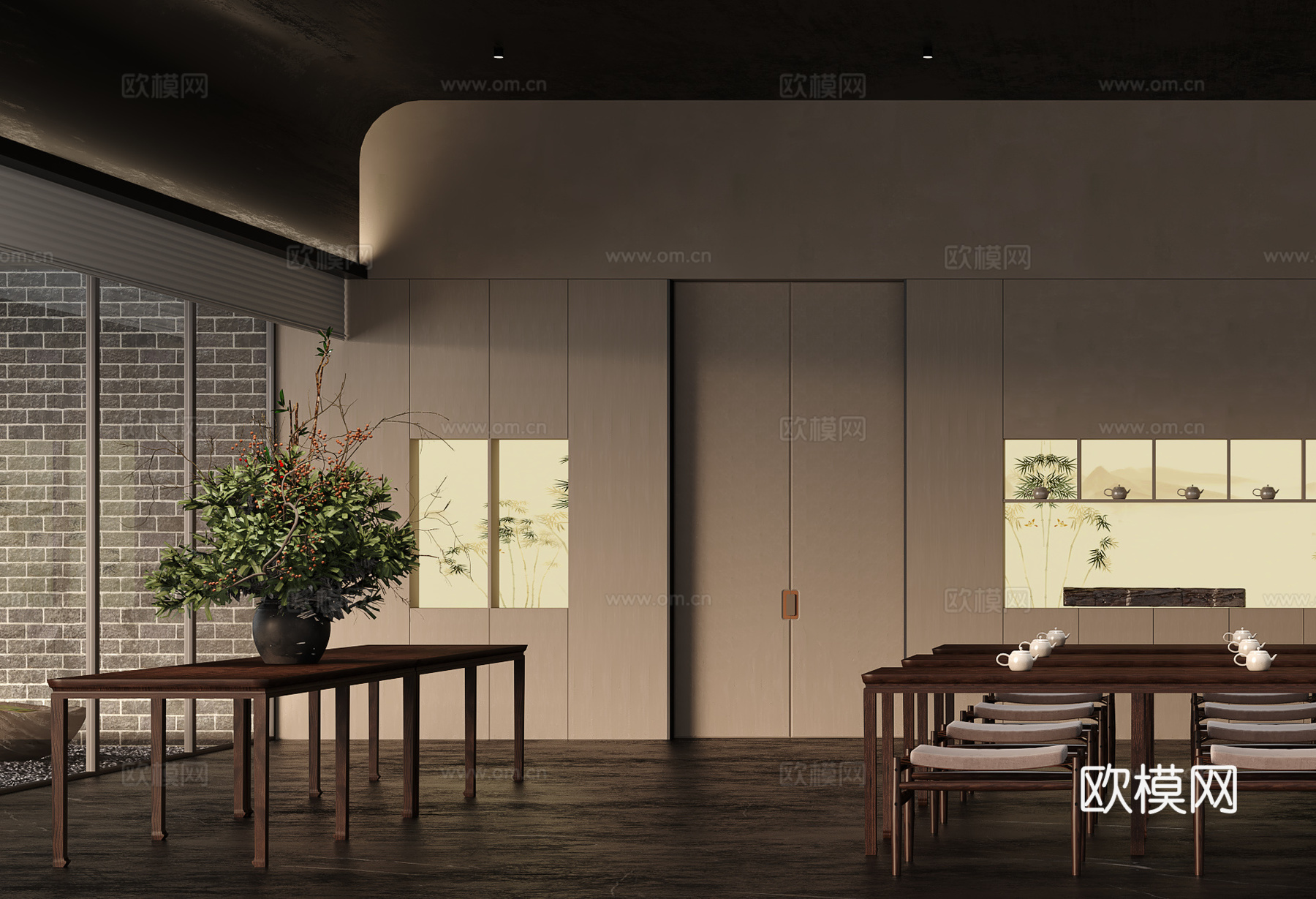 新中式茶馆3d模型下载（渲染图2）