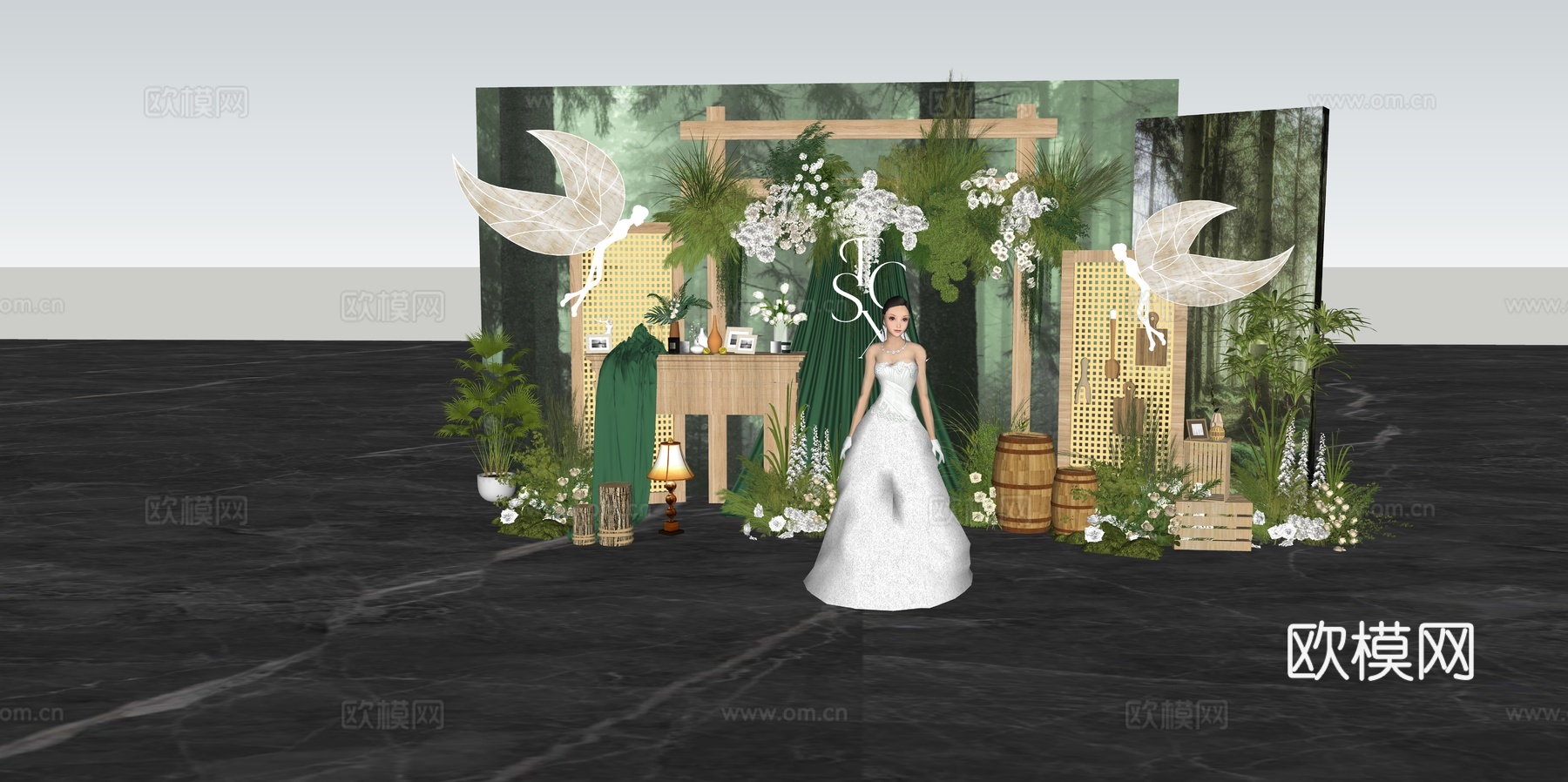 森系婚礼展示布景su模型下载（渲染图1）