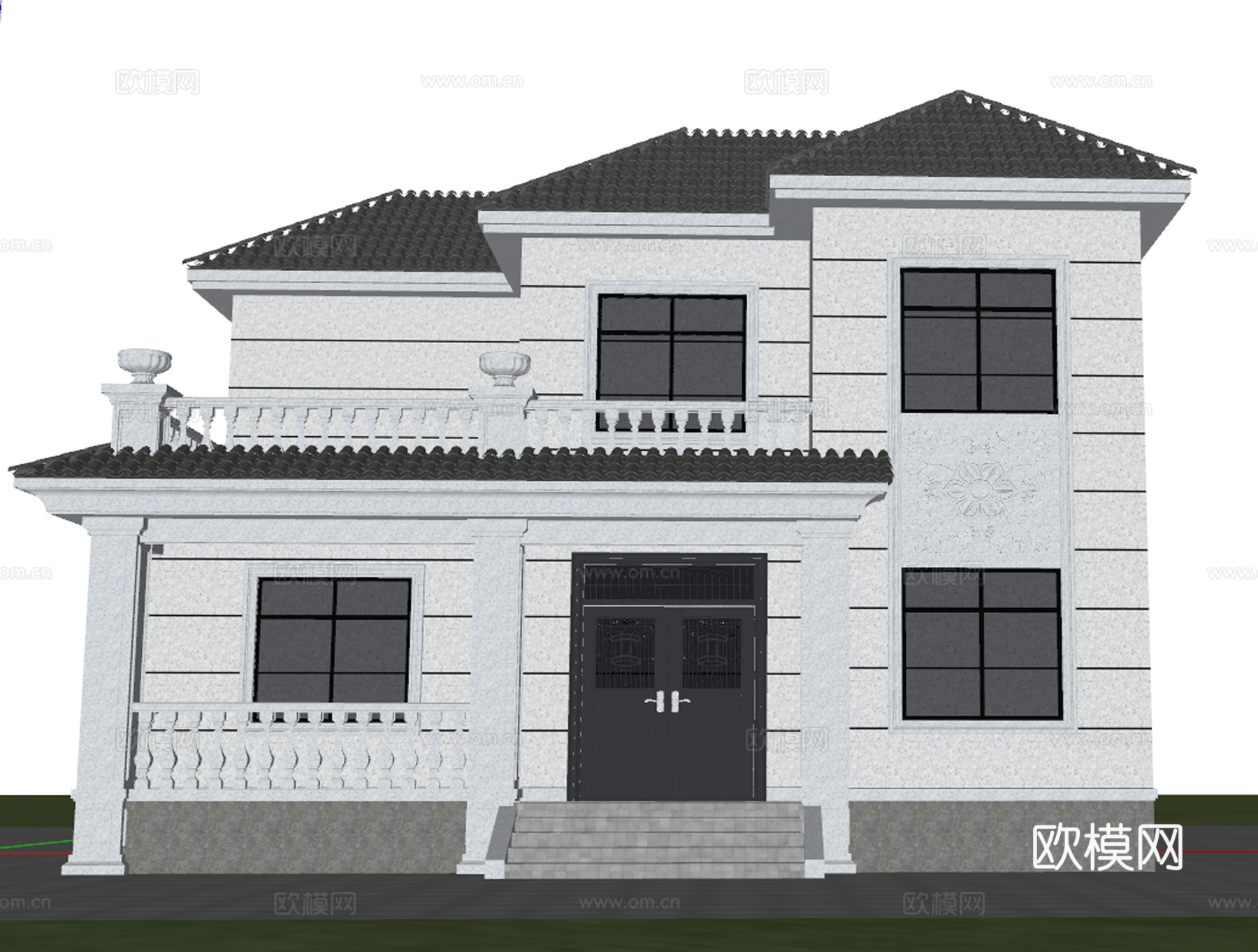 欧式独栋别墅su模型下载（渲染图1）