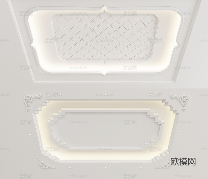 欧式天花吊顶su模型下载(渲染图2)