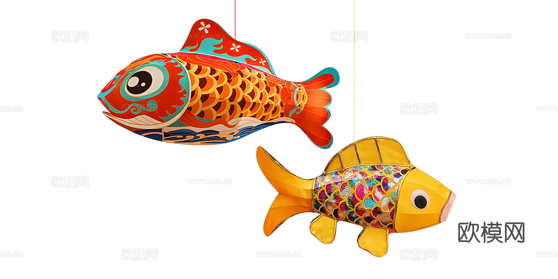 中式鱼灯笼 灯笼 国潮美陈 春节美陈su模型下载（渲染图1）