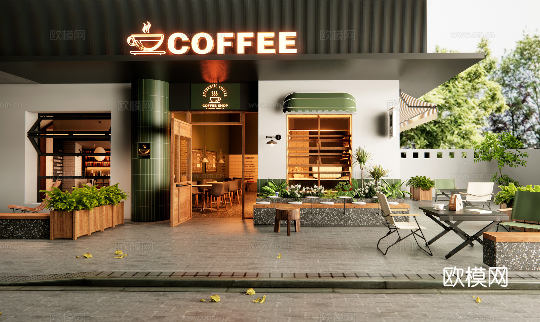 现代咖啡厅门头 商业外摆3d模型下载