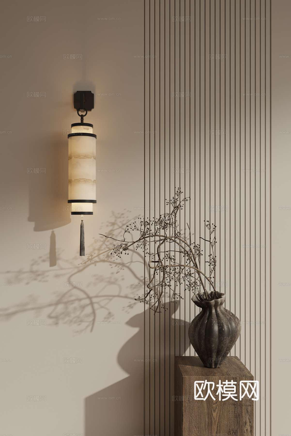 新中式壁灯su模型下载（渲染图2）