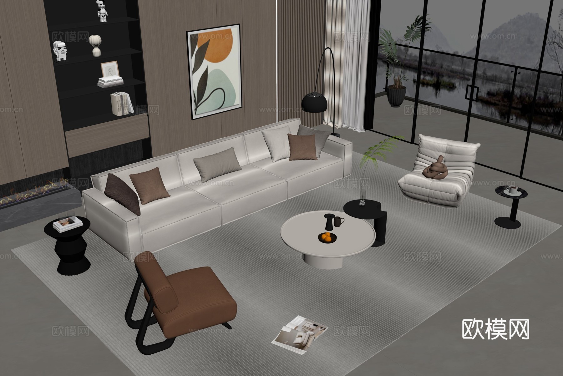现代组合沙发su模型下载（渲染图1）