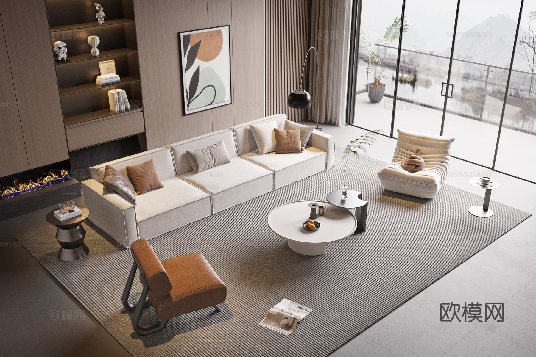 现代组合沙发su模型下载（渲染图2）