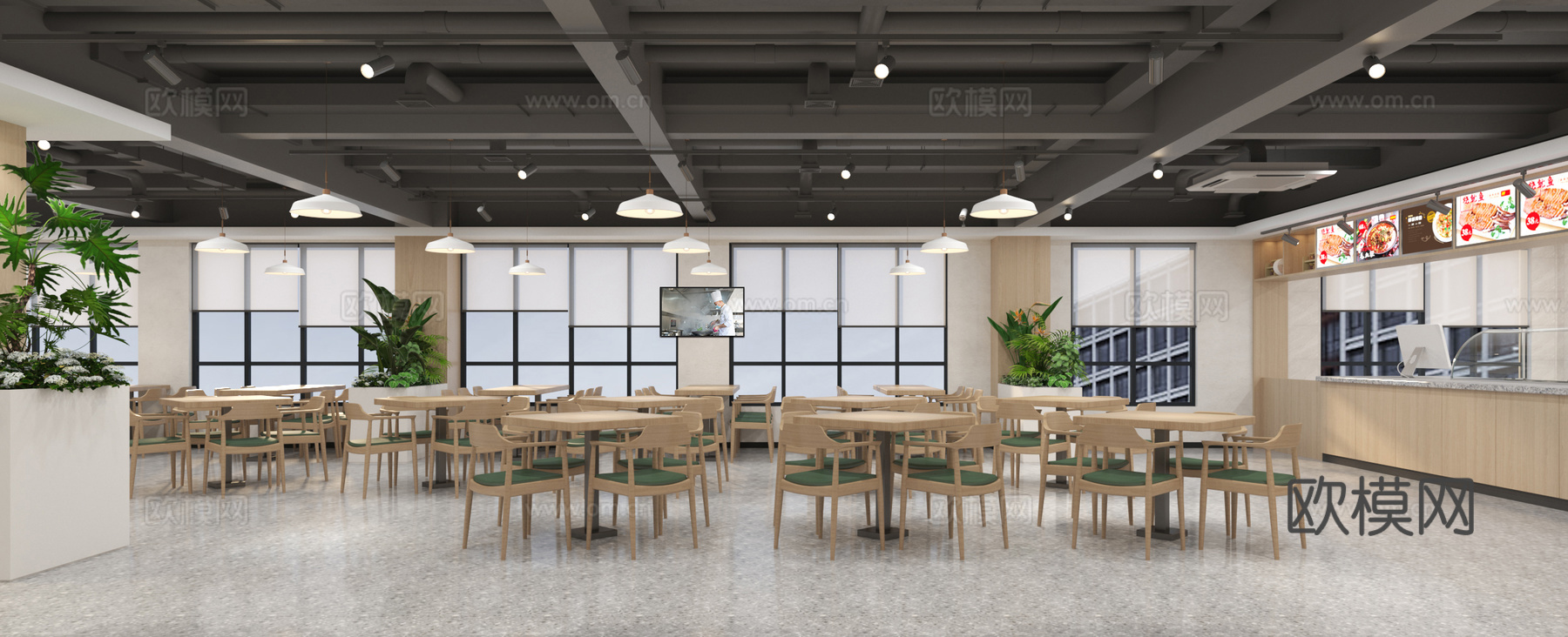 现代社区食堂 食堂 餐厅售卖区3d模型下载（渲染图2）