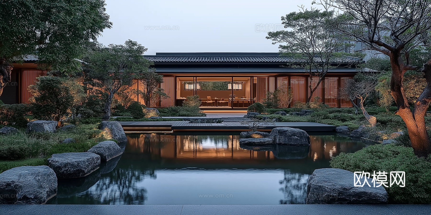 高清新中式园林景观院子外景贴图下载